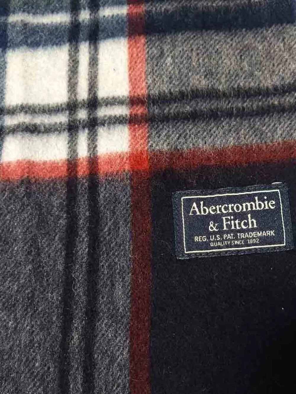 NWT Abercrombie and Fitch Wool Blend Plaid Winter Scarf Blue Gray Red Men's